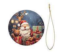 Merry Christmas Christmas Ceramic Ornament - Double-Sided Uv Printed Round Hanging Decoration with Gold String for Tree