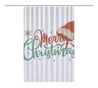 Merry Christmas, Christmas HatOpaque Polyester Shower Curtain, Water-Resistant, Heat-Resistant, 12 C-Shaped Hooks & Stainless Grommets - Shower Curtains, Shower Curtains for Bathroom, Bathroom Shower