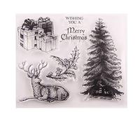 Merry Christmas Christmas Tree Decors Elk Deer Clear Stamps for Christmas Cards Making Decoration and Scrapbooking Rubber Stamps for Craft-A1591