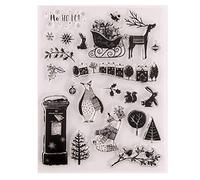 Merry Christmas Christmas Trees Snowflakes Christmas Leaves Decors Postbox Gifts Deers Elk Clear Stamps for Christmas Cards Making Decoration and Scrapbooking Rubber Stamps for Craft-A1609