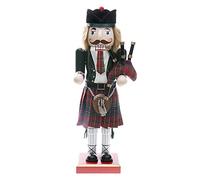 Merry Christmas Co. 14 Inch Traditional Wooden Nutcracker, Festive Holiday Tabletop Décor, Red Scottish