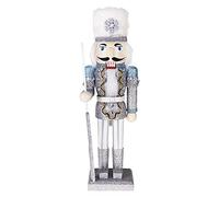 Merry Christmas Co. 14 Inch Traditional Wooden Nutcracker, Festive Holiday Tabletop Décor, Snow King