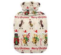 Merry Christmas Colorful Insects Water Bottle for hot Water with Soft Cover, 2L Warm Compress for Period Cramps,Period Cramps,Bolsa para cólicos menstruales