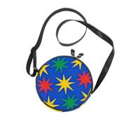 Merry Christmas Colorful Stars Round Small Purse Crossbody Women Trendy with Adjustable Strap Shoulder Bag Go shopping Canvas Messenger Purse