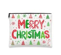 Merry Christmas Cosmetic Bag, Festive Holiday Pouch with Candy Canes and Trees, Portable Travel Makeup Organizer for Women, Winter Gift Toiletry Bag, White, 7x9 Inch, Christmas