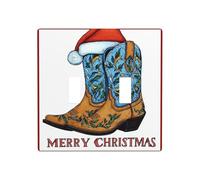 Merry Christmas Cowboy Boots with Santa Hat Double Gang Toggle Light Cover Wall Plate Switch Decor Standard Size - 11.4x11.4cm