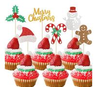 Merry Christmas Cupcake Topper, 24PCS Christmas Cake Toppers, Christmas Decorative Toothpicks Cake Topper Kit, Christmas Cake Decorations for Christmas, New Year, Winter Parties (G)