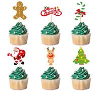 Merry Christmas Cupcake Topper, 24PCS Christmas Cake Toppers, Christmas Decorative Toothpicks Cake Topper Kit, Christmas Cake Decorations for Christmas, New Year, Winter Parties (H)