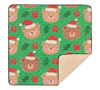 Merry Christmas Cute Brown Bear Large Sturdy Foldable Baby Play mat for Floor Waterproof Foldable Tummy Time Mat for Newborns Babies Infants Toddlers, 50'' x 50''