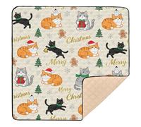 Merry Christmas Cute Brown Cat Soft Padded Baby Care Play mat for Floor Waterproof Foldable Infant Play Activity Mat for Newborns Babies Infants Toddlers, 50'' x 50''