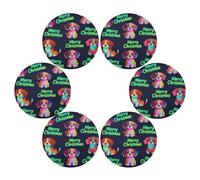 Merry Christmas Cute Dog rounds placemats non slip placemats easy to clean waterproof manteles redondos para mesa 15.4x15.4in set of 6