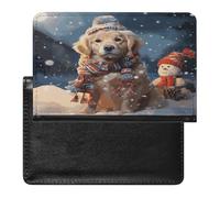 Merry Christmas Cute Dog Snowman Passport Holder Lightweight Passport Protector Wallet Cover for Travel Waterproof Card Case for Men