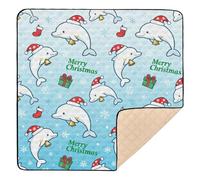 Merry Christmas Cute Dolphin Large Non-Slip Baby Playmat for Floor Waterproof Tummy Time & Crawling Mat for Baby Toddler Infant, 50'' x 50''
