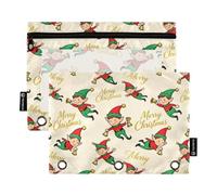 Merry Christmas Cute Elf folders for Binders with Clear Window Zippered Pencil Bag Large and Sturdy 3 Hole Binder School Class Office Organizers Multicolored 2 PCS