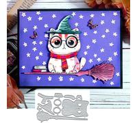 Merry Christmas Cute Glasses Cat Broom Greeting Card Metal Die Cuts,Sunflower Flower Leaf Cutting Dies Cut Stencils DIY Scrapbooking Decorative Embossing Paper Scrapbooking Card Making