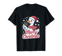Merry Christmas Cute Goose Santa Hat Mistletoe Snow T-Shirt