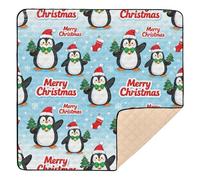 Merry Christmas Cute Penguin Soft Thick Baby Play Tummy Time Mat for Indoor Outdoor Portable Foldable Travel Play Mat for Baby Toddler Infant, 50'' x 50''