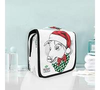 Merry Christmas Cute Pig Hanging Foldable Toiletry Cosmetic Bag Makeup Travel Organizer Bags Case for Women Girls Bathroom