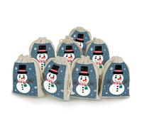 Merry Christmas Cute Snowman Bunches Pocket Cotton And Hemp with Drawstring 8 Pieces Reusable Gift Bags Jewelry Pouch for Wedding DIY Craft Party (4.9 X 6.7 Inch)