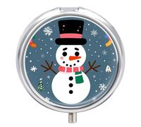 Merry Christmas Cute Snowman Pill Box, 3 Compartment Small Pill Case Waterproof Travel Pill Organizer for Pocket Or Purse Portable Mini Medicine Tablet Vitamin Holder Pill Case