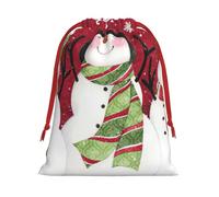 Merry Christmas Cute Snowman Print Christmas Drawstring Gift Bags, Xmas Holiday Fabric Gift Wrapping Bag For Party, Size-L