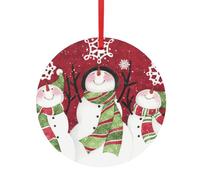Merry Christmas Cute Snowman Print Christmas Tree Hanging Ornament, Double-Sided Aluminum Round Pendant For Xmas Tree And Holiday