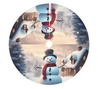 Merry Christmas Cute Snowman Print Christmas Tree Skirt Holiday Decor Xmas Accessory Mat For Living Room Fireplace