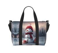 Merry Christmas Cute Snowman print Gym Bag for Women,Carry on Weekender Overnight Duffle Bag,Personal Item Tote Bag, Black, One Size