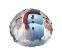 Merry Christmas Cute Snowman Print Shower Cap For Women Lightweight Reusable Softdouble Waterproof Layers Leakproof.