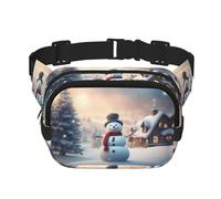 Merry Christmas Cute Snowman Print Square Double Layer bag Waist Bag Trendy Pack Travel Bag with Adjustable Bel, Black, One Size