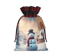 Merry Christmas Cute Snowman Print Xmas Drawstring Gift Bags Reusable Christmas Bags Birthday For Wrapping Needs