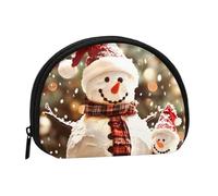 Merry Christmas Cute Snowman Printed Coin Purse Wallet, Shell Shape Mini Change Pouch Holder for Men Women
