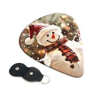 Merry Christmas Cute Snowman Printed Guitar Picks, 6 Pack with Leather Keychain Pick Holder - 0.46mm, 0.71mm, 0.96mm Assorted Thickness for Acoustic Ukulele, Electric Guitar, Acoustic Guitar, Bass