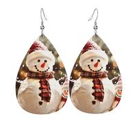 Merry Christmas Cute Snowman Printed Leather Earring For Women,Teardrop Dangle Earrings For Women Friends Valentine Birthday Party Christmas Gifts
