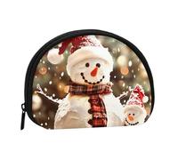 Merry Christmas Cute Snowman Printed Mini Coin Pouch, Shell Shape Zip Around Wallet, Small Zipper Pouch for Cash, Cards, Keys, Lipstick, Storage Pouch, Travel Organizer