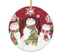 Merry Christmas Cute Snowman Printing 2.9 Inch Christmas Tree Ceramic Hanging Xmas Ornament Gifts For Home Table Holiday Decoration