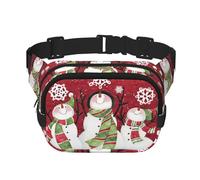 Merry Christmas Cute Snowman Square Double Layer Waist Bag Belt Fanny Pack Purse with Adjustable Strap, Running, Travel, Hiking
