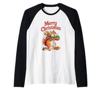 Merry Christmas Cute Squirrel Festive Holiday Raglan Baseball Tee