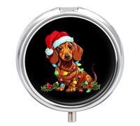 Merry Christmas Dachshund Dog Pill Case Travel Medicine Organizer Box