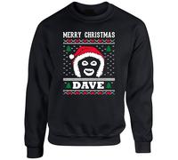 Merry Christmas Dave Jumper, Funny Rude Internet Meme Ugly Xmas Sweatshirt, Cheeky Festive Party Gift Unisex Top (M, Black)