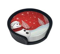 Merry Christmas Day Coasters For Drinks, 6 Pcs Leather Coaster With Holder, Round Cup Mat Pad Set For Home And Kitchen 3.9 Inches