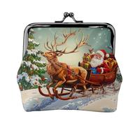 Merry Christmas Day Print Coin Purse for Women Cute PU Leather Kiss-lock Change Purse Wallet, Black, One Size, Pattern