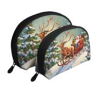 Merry Christmas Day Print Shell-Shaped 2-Piece Makeup Bag Set Travel Cosmetic Organiser Stylish Storage for Beauty & Gifts for Women Girls