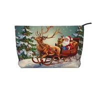 Merry Christmas Day Printed Corduroy Makeup Bag for Women Cute Make up Bag Travel Cosmetic Bag with Wristlet