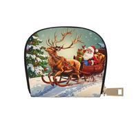Merry Christmas Day Printed Leather Half Circle Card Wallet Zipper Card Case Holder, Compact Stylish for Men and Women