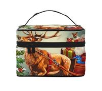 Merry Christmas Day Printed Travel Makeup Bag Spacious Portable Cosmetic Organiser with Handle, Large Capacity Toiletry Bag, Gift for Women Girls