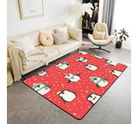 Merry Christmas Decor Carpet Area Rug 150*200cm Red Christmas Penguin Bedding Set for Snowflake Living Room Rugs for Bedroom Women Men Teens Ultra Soft Decor Cartoon Indoor Floor Mat All Season