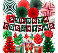 Merry Christmas Decorations Banners, 22 Piece Paper Hanging Ceiling Christmas Decorations for Indoor Party, Christmas Bunting Honeycomb for Xmas Party Decorations