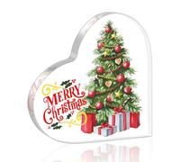 Merry Christmas Decorations Indoor Christmas Tree Signs Heart Shaped Acrylic Plaque Christmas Decorations for Home Room Farmhouse Christmas Sign Coworker Christmas Ornaments 4 x 4 Inch