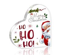 Merry Christmas Decorations Indoor Santa Claus Heart Shaped Acrylic Plaque Christmas Decorations for Home Room Farmhouse Christmas Sign Coworker Christmas Ornaments 4 x 4 Inch